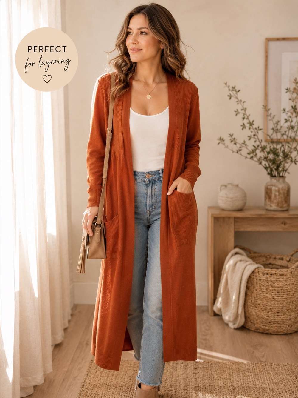 89th & Madison Rust Open Front Cardigan